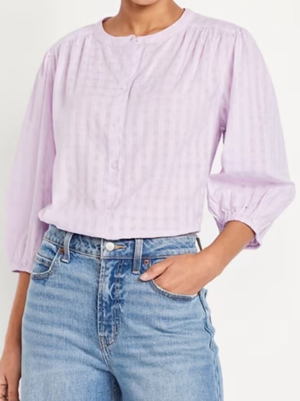 Old Navy Button Up top Shirt dobby plaid monochrome pink size Small NwT